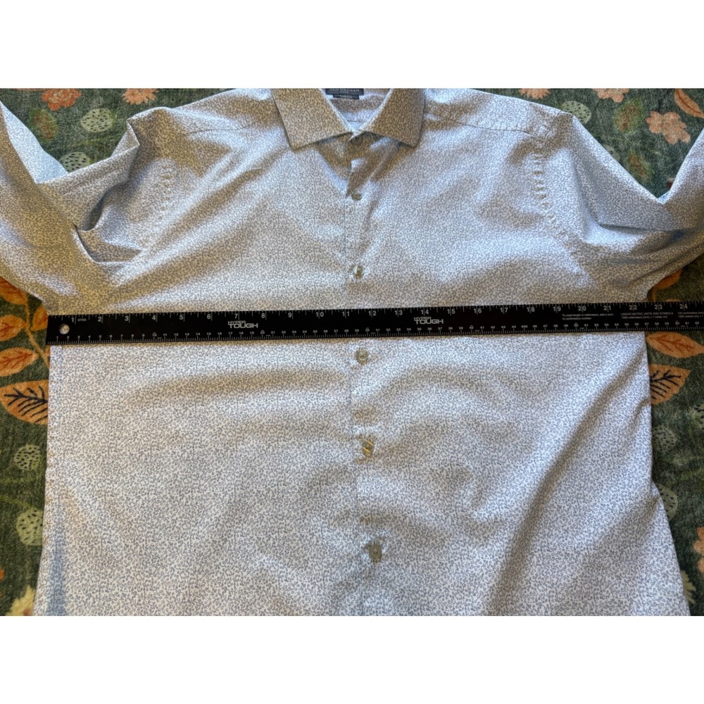 Van Heusen Flex Slim Fit Dress Shirt Mens 16.5 32/33 White Navy Micro Print L - Picture 10 of 12
